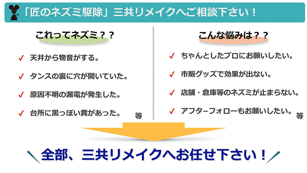 「匠のネズミ駆除」三共リメイクへご相談ください！