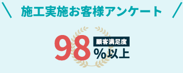 施工実施お客様アンケート顧客満足度98％以上